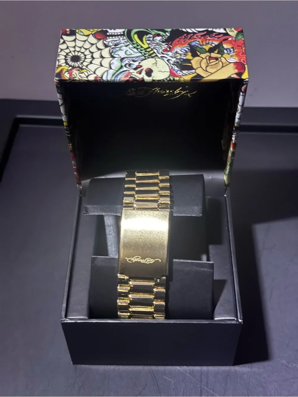 Ed Hardy Gold-Tone Men's Watch with Green Dial